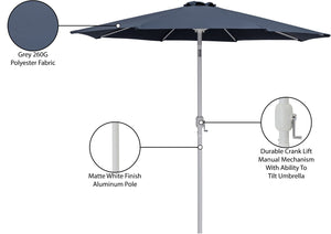 Meridian Furniture Fiji Outdoor Patio Umbrella with Uv Resistant Polyester Canopy and Teak Aluminum Pole Shade Grey 55015 55015Grey-U