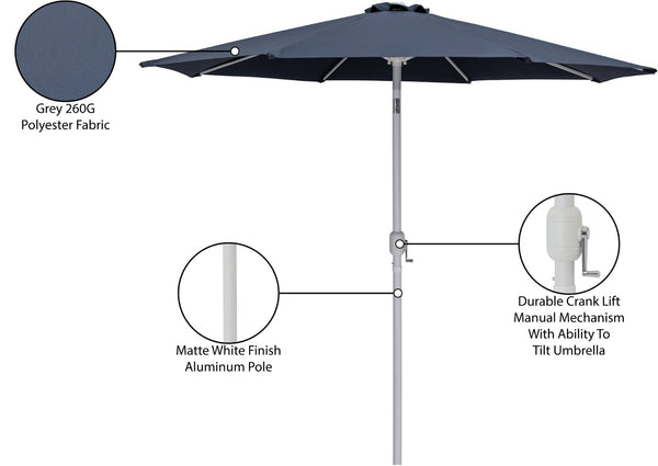 Meridian Furniture Fiji Outdoor Patio Umbrella with Uv Resistant Polyester Canopy and Teak Aluminum Pole Shade Grey 55015 55015Grey-U