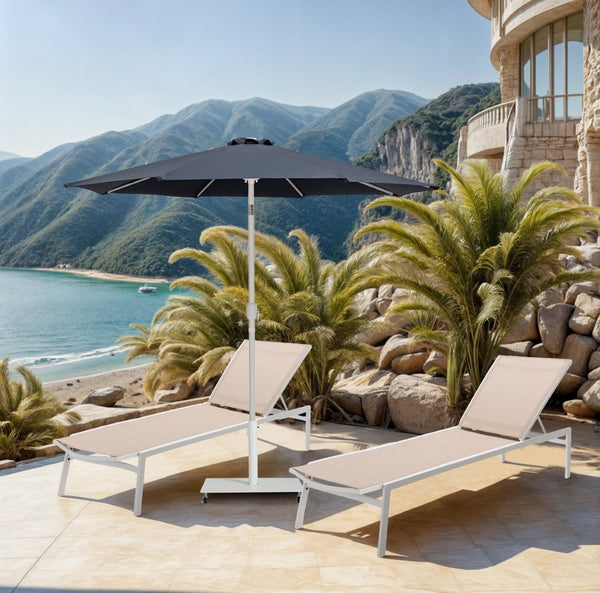 Meridian Furniture Fiji Outdoor Patio Umbrella with Uv Resistant Polyester Canopy and Teak Aluminum Pole Shade Grey 55015 55015Grey-U