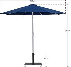 Meridian Furniture Fiji Outdoor Patio Umbrella with Base Set Uv Resistant Polyester Navy Canopy 55015Navy-AB