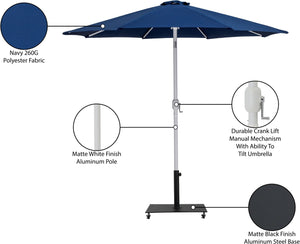 Meridian Furniture Fiji Outdoor Patio Umbrella with Base Set Uv Resistant Polyester Navy Canopy 55015Navy-AB