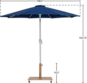 Meridian Furniture Fiji Outdoor Patio Umbrella with Teak Rolling Base Uv Resistant Polyester Canopy 55015Navy-AT
