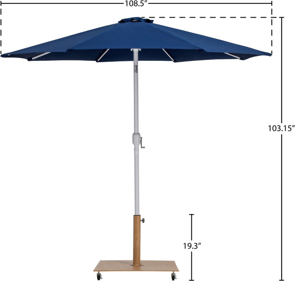 Meridian Furniture Fiji Outdoor Patio Umbrella with Teak Rolling Base Uv Resistant Polyester Canopy 55015Navy-AT