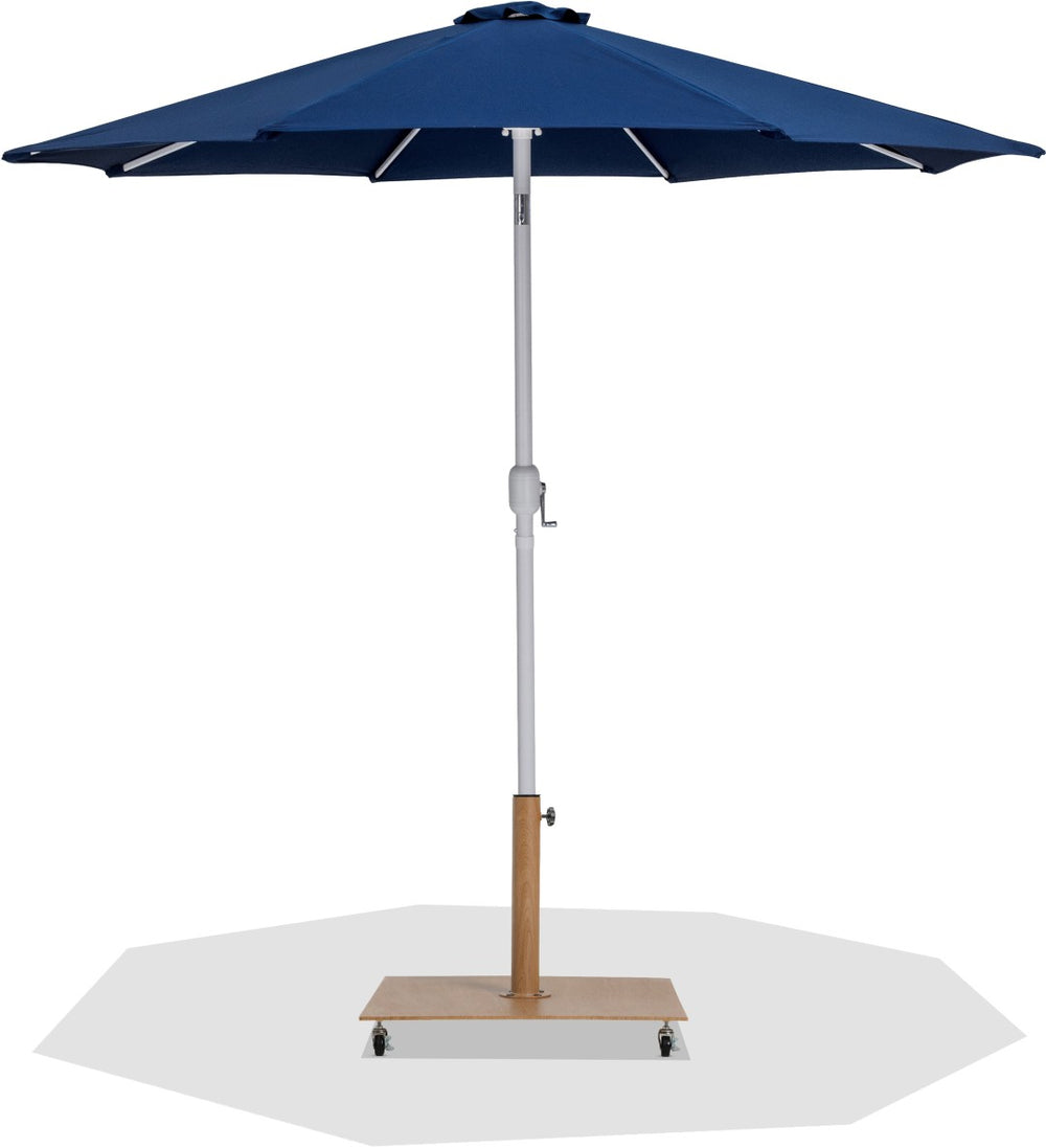 Meridian Furniture Fiji Outdoor Patio Umbrella with Teak Rolling Base Uv Resistant Polyester Canopy 55015Navy-AT