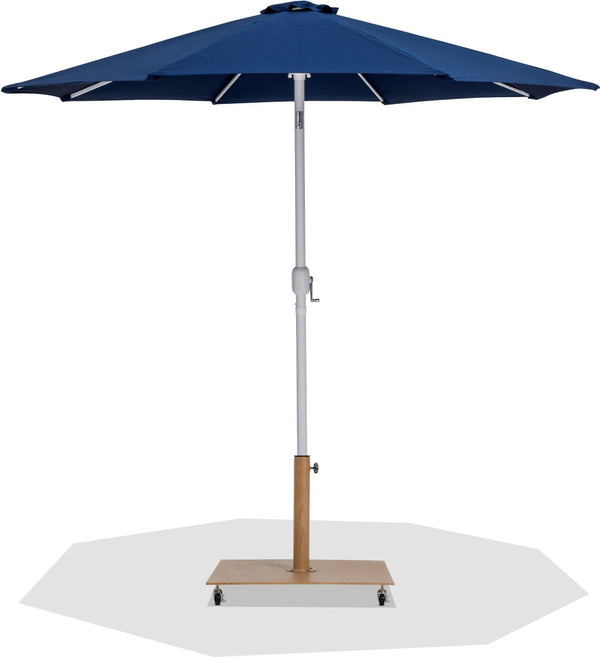 Meridian Furniture Fiji Outdoor Patio Umbrella with Teak Rolling Base Uv Resistant Polyester Canopy 55015Navy-AT