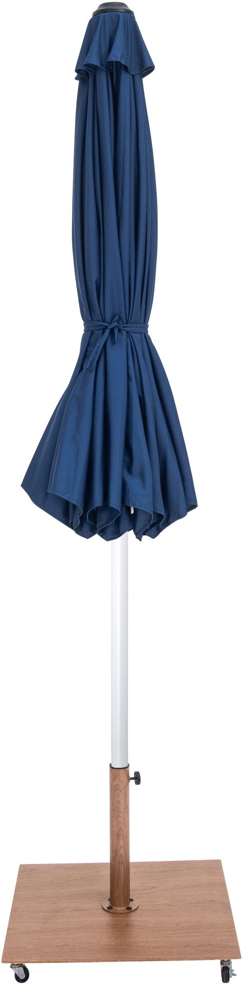Meridian Furniture Fiji Outdoor Patio Umbrella with Teak Rolling Base Uv Resistant Polyester Canopy 55015Navy-AT