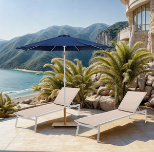 Meridian Furniture Fiji Outdoor Patio Umbrella with Teak Rolling Base Uv Resistant Polyester Canopy 55015Navy-AT