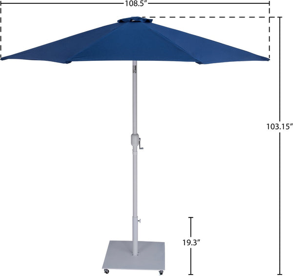 Meridian Furniture Fiji Outdoor Patio Umbrella Set with Wheeled Base Navy Polyester Uv Canopy 55015Navy-AW