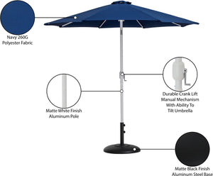 Meridian Furniture Fiji Outdoor Patio Umbrella with Base Water Resistant Uv Fade Proof Aluminum Pole 55015Navy-BB