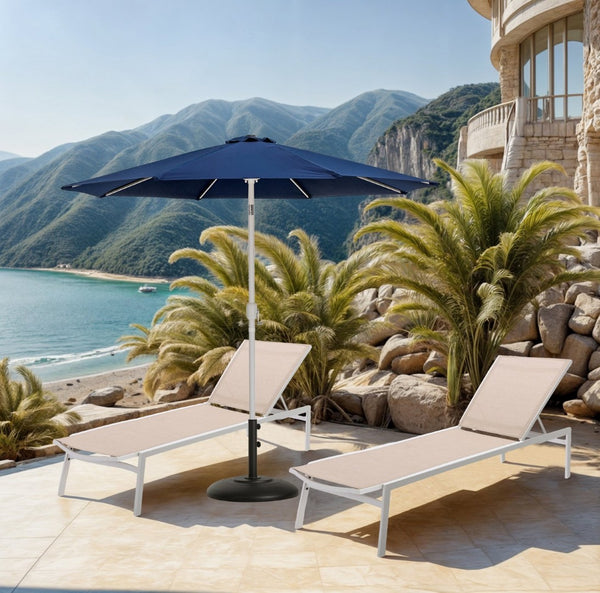 Meridian Furniture Fiji Outdoor Patio Umbrella with Base Water Resistant Uv Fade Proof Aluminum Pole 55015Navy-BB