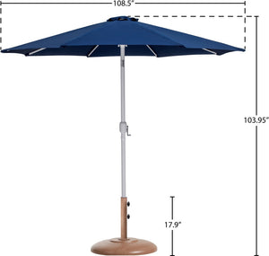 Meridian Furniture Fiji Outdoor Patio Umbrella with Teak Base Navy Polyester Canopy Aluminum Pole 55015Navy-BT