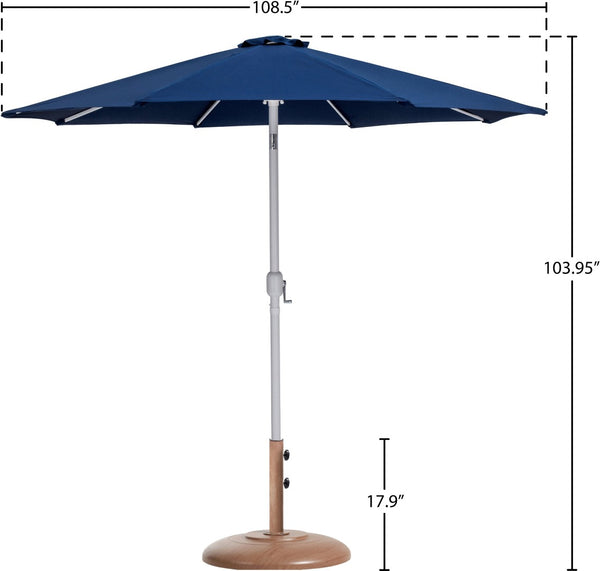 Meridian Furniture Fiji Outdoor Patio Umbrella with Teak Base Navy Polyester Canopy Aluminum Pole 55015Navy-BT