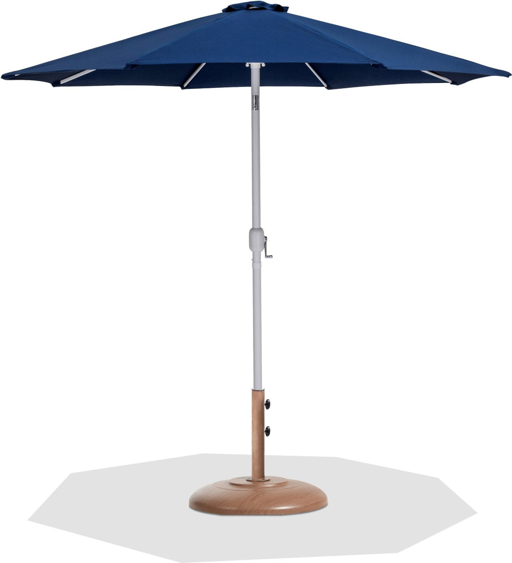 Meridian Furniture Fiji Outdoor Patio Umbrella with Teak Base Navy Polyester Canopy Aluminum Pole 55015Navy-BT