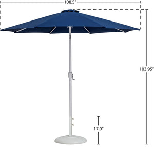 Meridian Furniture Fiji Outdoor Patio Umbrella with Base Navy Polyester Canopy Aluminum Pole Set 55015Navy-BW