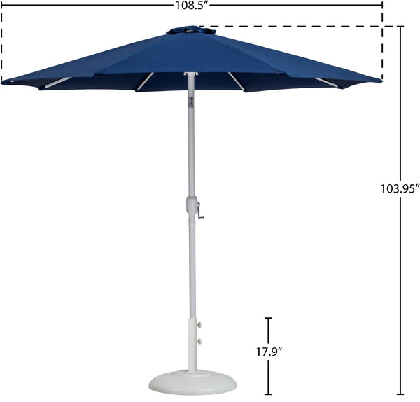 Meridian Furniture Fiji Outdoor Patio Umbrella with Base Navy Polyester Canopy Aluminum Pole Set 55015Navy-BW