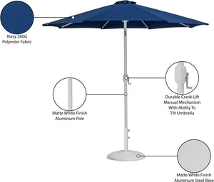 Meridian Furniture Fiji Outdoor Patio Umbrella with Base Navy Polyester Canopy Aluminum Pole Set 55015Navy-BW