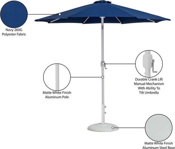 Meridian Furniture Fiji Outdoor Patio Umbrella with Base Navy Polyester Canopy Aluminum Pole Set 55015Navy-BW