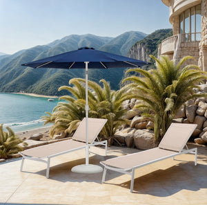 Meridian Furniture Fiji Outdoor Patio Umbrella with Base Navy Polyester Canopy Aluminum Pole Set 55015Navy-BW
