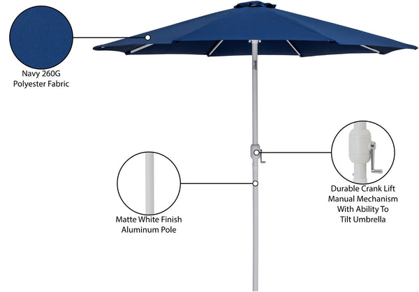 Meridian Furniture Fiji Outdoor Patio Umbrella with Uv Resistant Polyester Canopy and Teak Aluminum Pole Shade Navy 55015 55015Navy-U