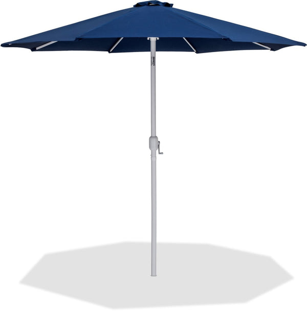 Meridian Furniture Fiji Outdoor Patio Umbrella with Uv Resistant Polyester Canopy and Teak Aluminum Pole Shade Navy 55015 55015Navy-U
