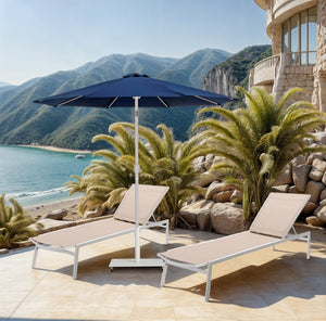 Meridian Furniture Fiji Outdoor Patio Umbrella with Uv Resistant Polyester Canopy and Teak Aluminum Pole Shade Navy 55015 55015Navy-U