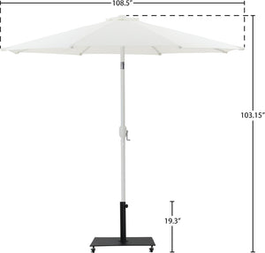 Meridian Furniture Fiji Outdoor Patio Umbrella with Water Resistant Canopy Aluminum Pole and Wheeled Base 55015White-AB