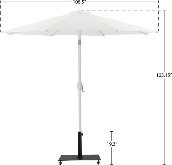Meridian Furniture Fiji Outdoor Patio Umbrella with Water Resistant Canopy Aluminum Pole and Wheeled Base 55015White-AB