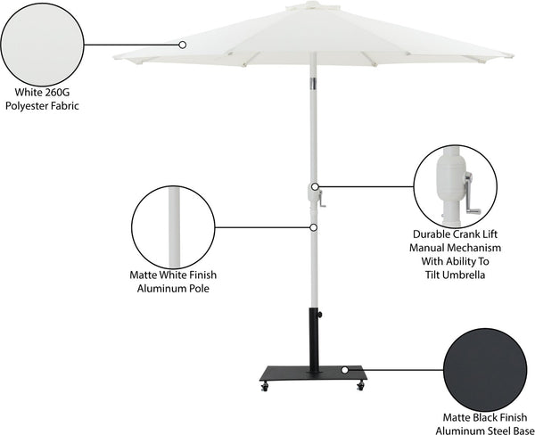 Meridian Furniture Fiji Outdoor Patio Umbrella with Water Resistant Canopy Aluminum Pole and Wheeled Base 55015White-AB