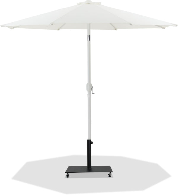 Meridian Furniture Fiji Outdoor Patio Umbrella with Water Resistant Canopy Aluminum Pole and Wheeled Base 55015White-AB
