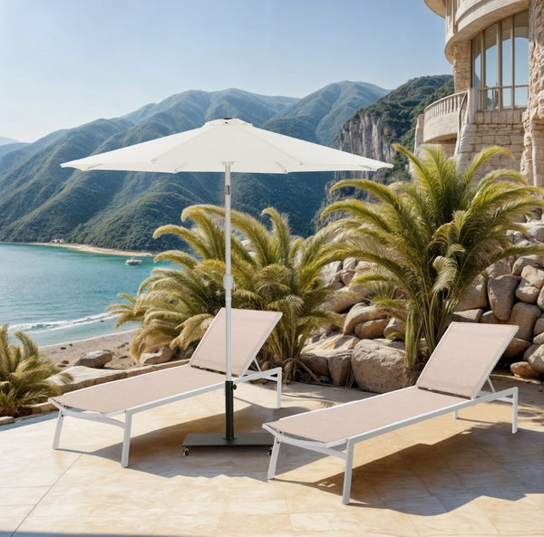 Meridian Furniture Fiji Outdoor Patio Umbrella with Water Resistant Canopy Aluminum Pole and Wheeled Base 55015White-AB
