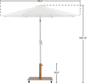 Meridian Furniture Fiji Outdoor Patio Umbrella with Teak Rolling Base Polyester Canopy Resort Style 55015White-AT