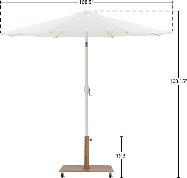Meridian Furniture Fiji Outdoor Patio Umbrella with Teak Rolling Base Polyester Canopy Resort Style 55015White-AT