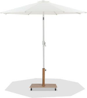 Meridian Furniture Fiji Outdoor Patio Umbrella with Teak Rolling Base Polyester Canopy Resort Style 55015White-AT