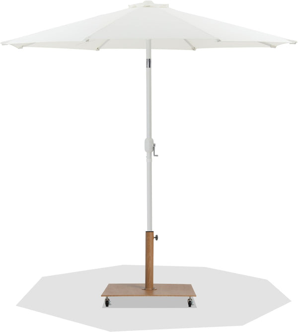 Meridian Furniture Fiji Outdoor Patio Umbrella with Teak Rolling Base Polyester Canopy Resort Style 55015White-AT