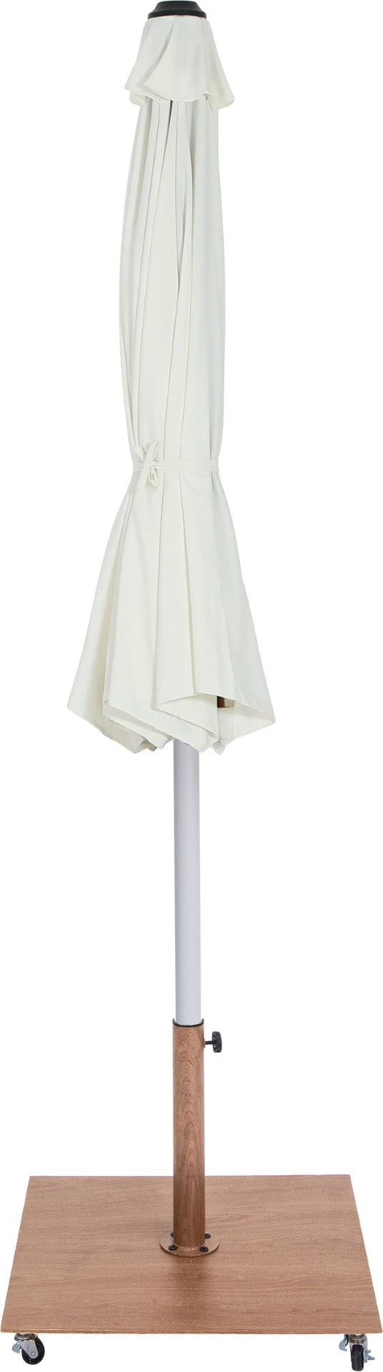 Meridian Furniture Fiji Outdoor Patio Umbrella with Teak Rolling Base Polyester Canopy Resort Style 55015White-AT