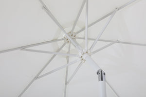 Meridian Furniture Fiji Outdoor Patio Umbrella with Teak Rolling Base Polyester Canopy Resort Style 55015White-AT