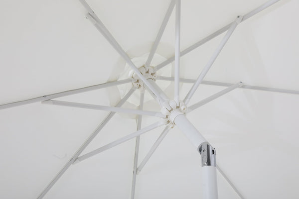 Meridian Furniture Fiji Outdoor Patio Umbrella with Teak Rolling Base Polyester Canopy Resort Style 55015White-AT
