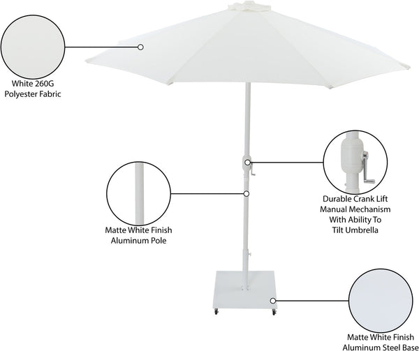 Meridian Furniture Fiji Freestanding Outdoor Patio Umbrella with Weighted Base and Weather Resistant Canopy 55015White-AW