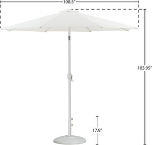 Meridian Furniture Fiji Outdoor Patio Umbrella with Uv Resistant Polyester Canopy and Freestanding Base 55015White-BW