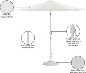 Meridian Furniture Fiji Outdoor Patio Umbrella with Uv Resistant Polyester Canopy and Freestanding Base 55015White-BW