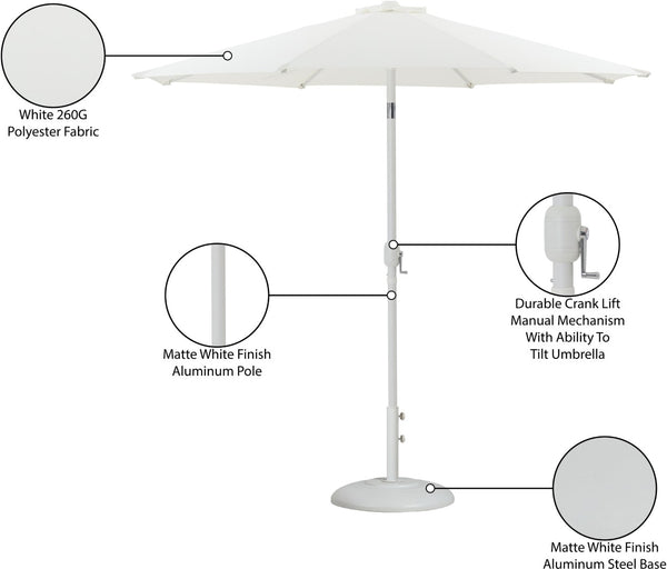 Meridian Furniture Fiji Outdoor Patio Umbrella with Uv Resistant Polyester Canopy and Freestanding Base 55015White-BW