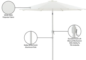 Meridian Furniture Fiji Outdoor Patio Umbrella with Uv Resistant Polyester Canopy and Teak Aluminum Pole Shade White 55015 55015White-U