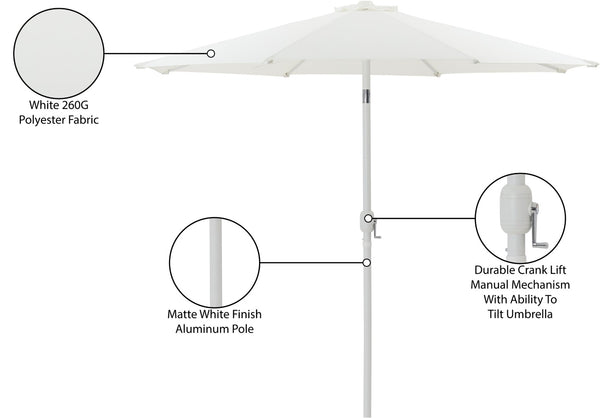 Meridian Furniture Fiji Outdoor Patio Umbrella with Uv Resistant Polyester Canopy and Teak Aluminum Pole Shade White 55015 55015White-U