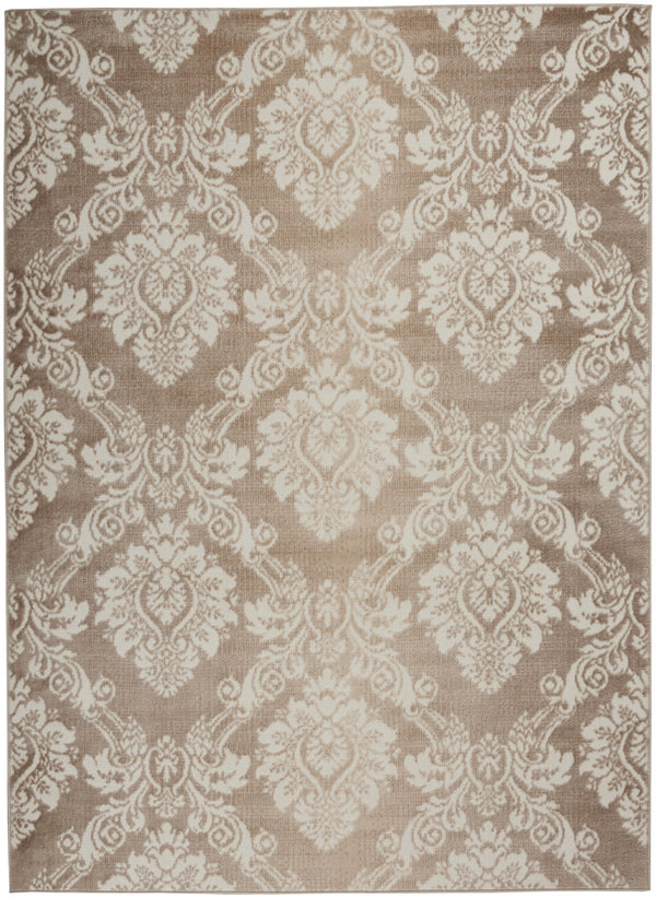 Homeroots 5' X 7' Taupe And Ivory Damask Distressed Non Skid Area Rug  Polypropylene,Polyester 550161