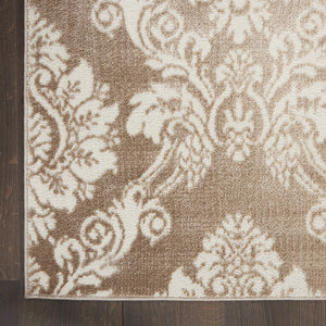 Homeroots 5' X 7' Taupe And Ivory Damask Distressed Non Skid Area Rug  Polypropylene,Polyester 550161