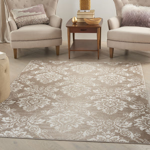 Homeroots 5' X 7' Taupe And Ivory Damask Distressed Non Skid Area Rug  Polypropylene,Polyester 550161