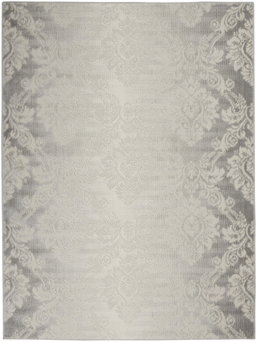 Homeroots 5' X 7' Gray And Ivory Damask Distressed Non Skid Area Rug  Polypropylene,Polyester 550162