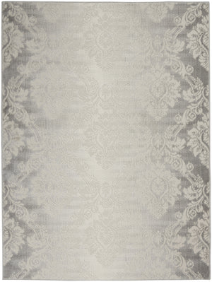 Homeroots 5' X 7' Gray And Ivory Damask Distressed Non Skid Area Rug  Polypropylene,Polyester 550162
