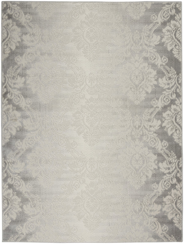 Homeroots 5' X 7' Gray And Ivory Damask Distressed Non Skid Area Rug  Polypropylene,Polyester 550162