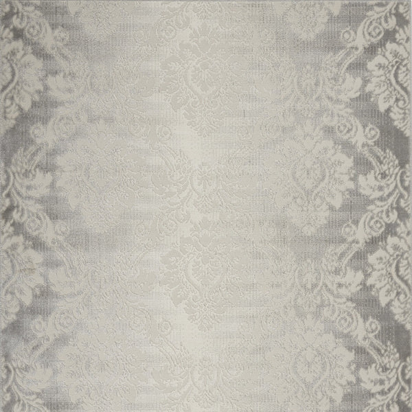 Homeroots 5' X 7' Gray And Ivory Damask Distressed Non Skid Area Rug  Polypropylene,Polyester 550162